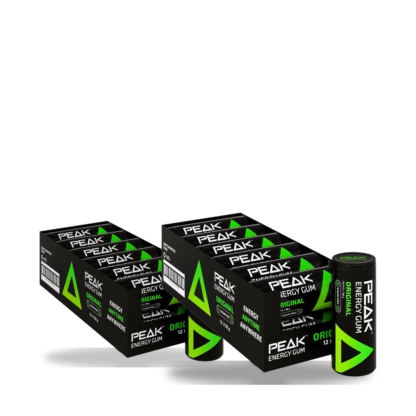 Peak Energy Gum Original 24 pack — two 12-tube cartons