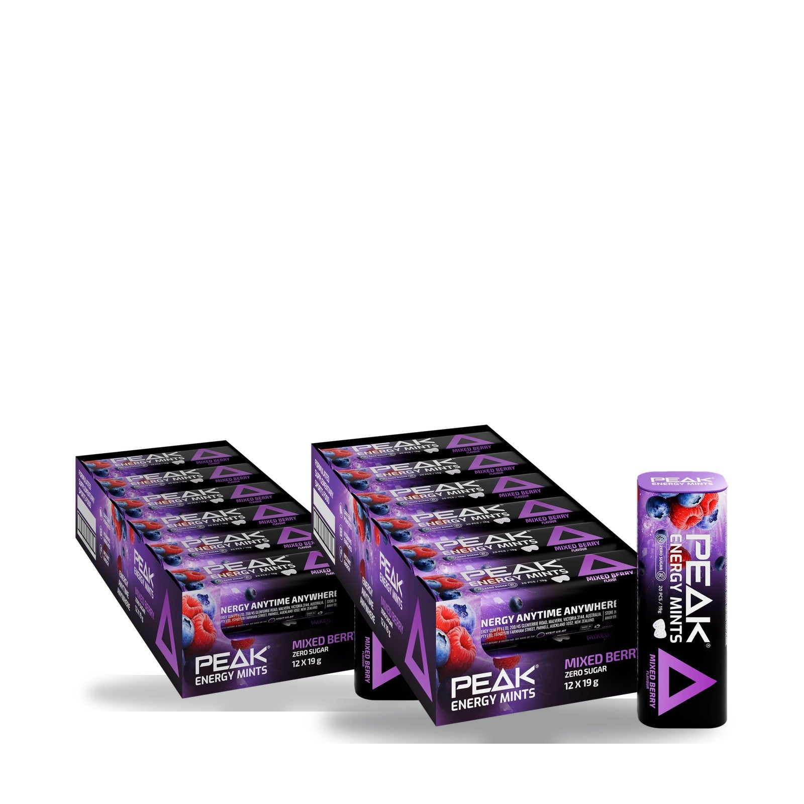 Peak Energy Mints Mixed Berry 24 pack — two 12-tin cartons
