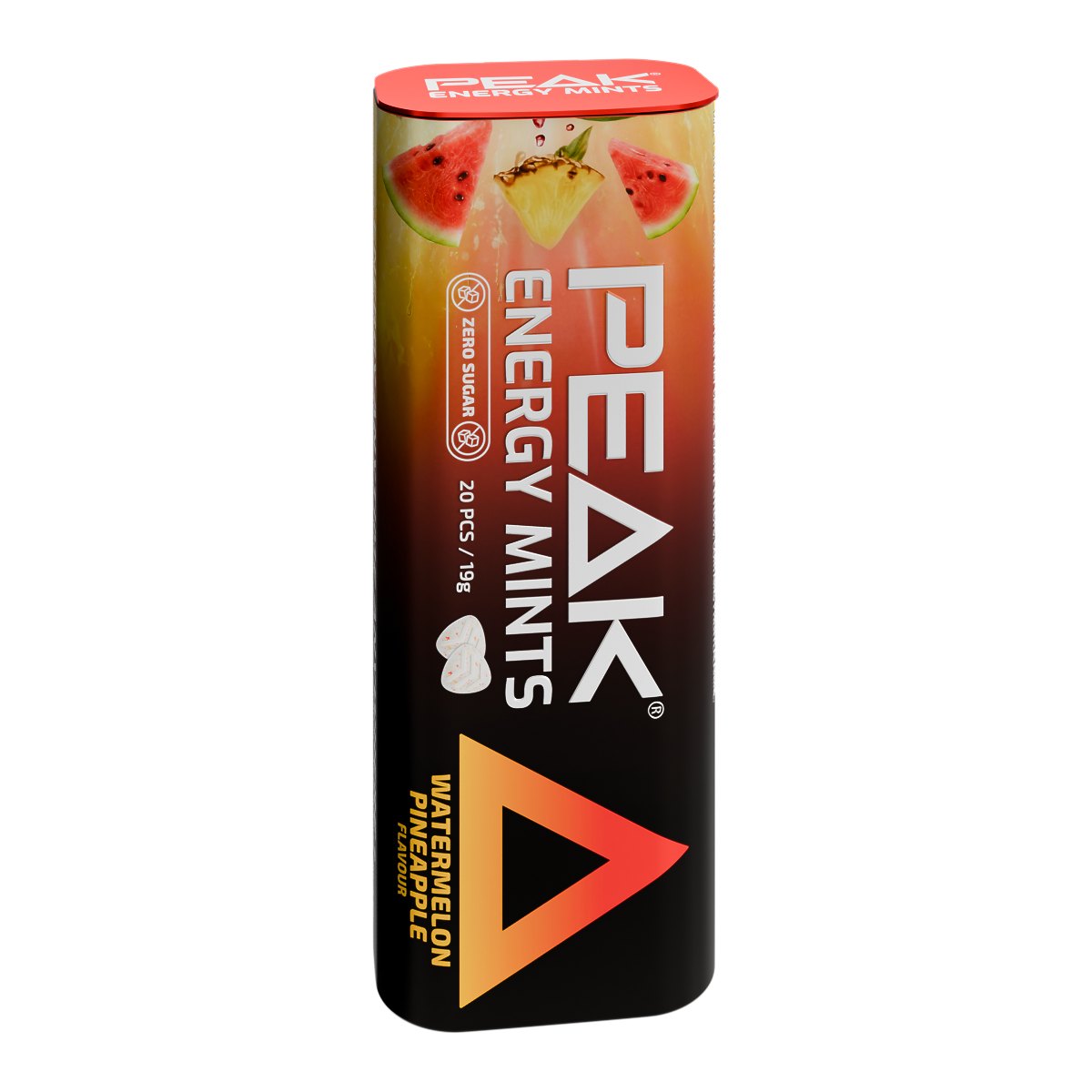 Peak Energy Mints Watermelon Pineapple tin, three-quarter view
